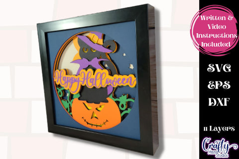 Halloween Svg Shadow Box, 3D Layered Wizard Cat Pumpkin Svg SVG Crafty Mama Studios 