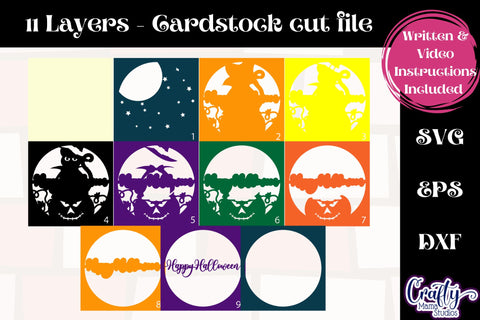 Halloween Svg Shadow Box, 3D Layered Wizard Cat Pumpkin Svg SVG Crafty Mama Studios 