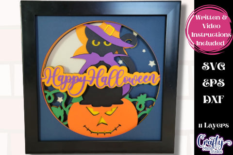Halloween Svg Shadow Box, 3D Layered Wizard Cat Pumpkin Svg SVG Crafty Mama Studios 