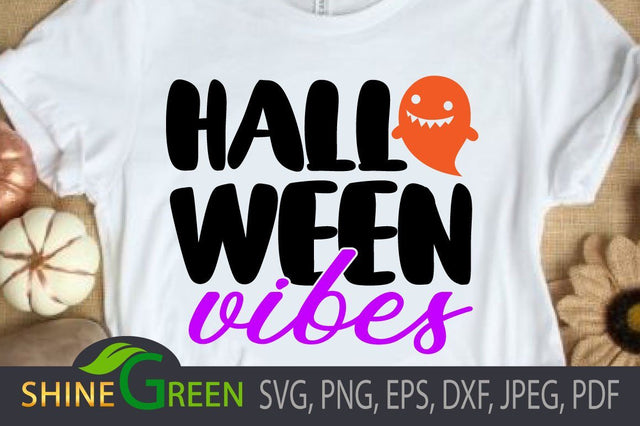 Halloween SVG - Vibes with Cute Ghost for Cricut, Sublimation SVG Shine Green Art 