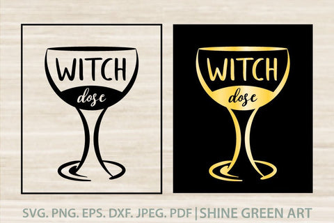 Halloween SVG - Witch Wine Glass SVG Shine Green Art 