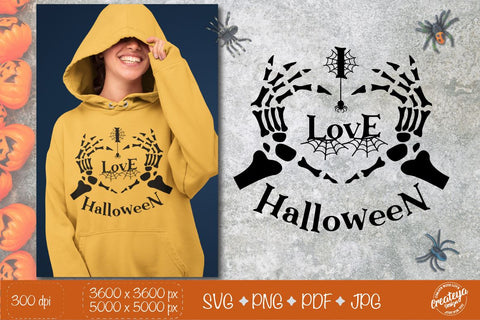 Halloween SVG with Skeleton hands SVG, I love Halloween, Skeleton heart SVG Createya Design 