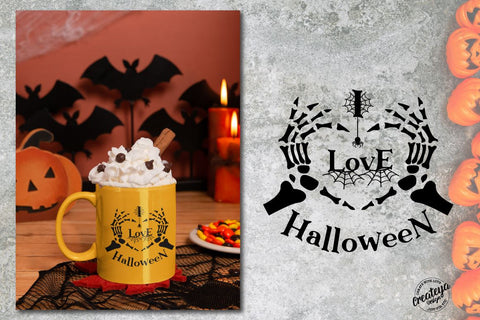 Halloween SVG with Skeleton hands SVG, I love Halloween, Skeleton heart SVG Createya Design 