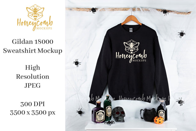Halloween Sweatshirt Mockup, Black Gildan 18000 Sweatshirt Mockup, Hanging Mockup, Black Sweatshirt Mockup Mock Up Photo Honeycomb Mockups 