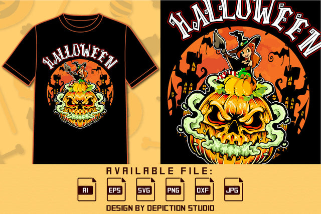 Halloween T Shirt, Illustration Scary Pumpkin Shirt, Smoke Scary Pumpkin Shirt, Halloween Retro Vintage Background, Halloween Cute Cartoon Shirt, Happy Halloween Template SVG Depiction Studio 