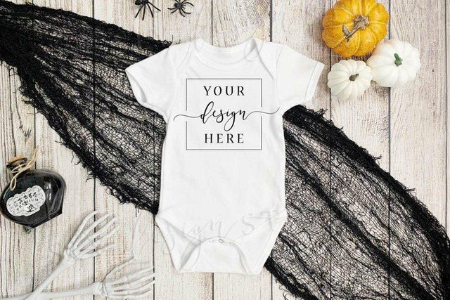 Halloween Themed Onesie Mockup Baby Kids Shirt SVG Mock 31 Mock Up Photo Sly Design Studio 