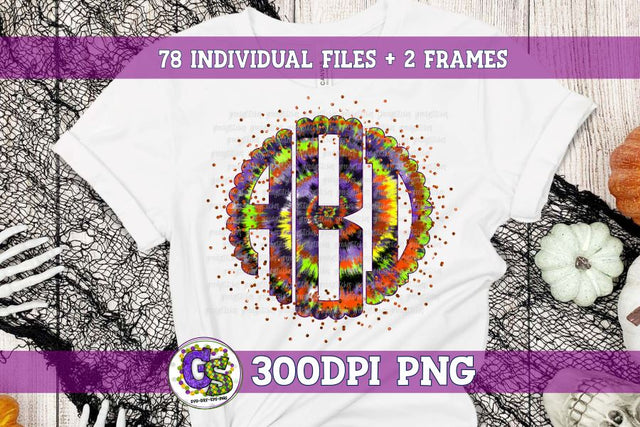 Halloween Tie Dye Scalloped Monogram Set PNG for Sublimation Sublimation Greedy Stitches 