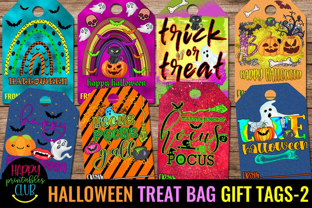 Halloween Treat Bag Gift Tags 2- Halloween Gift Tags Labels SVG Happy Printables Club 