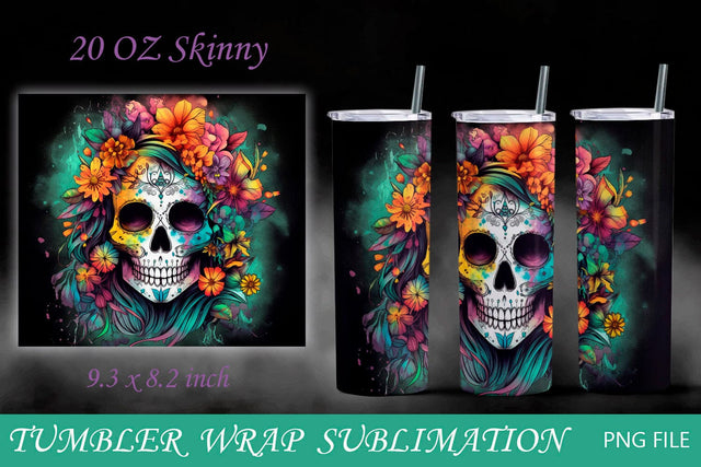 Halloween tumbler 20 oz, Sugar skull tumbler wrap sublimation Sublimation AnastasiyaArtDesign 