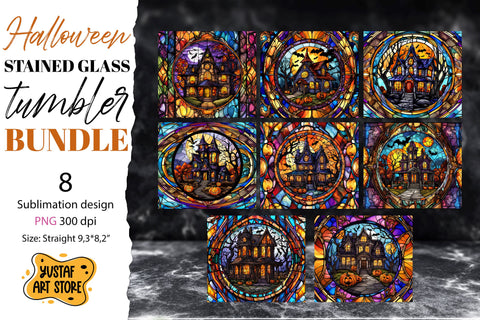 Halloween tumbler bundle. 8 halloween stained glass design Sublimation Yustaf Art Store 