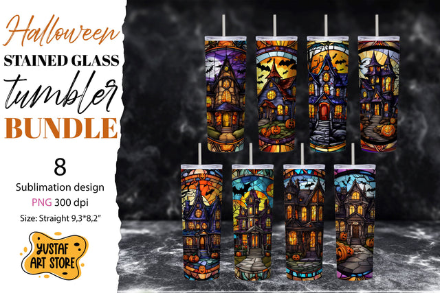 Halloween tumbler bundle. 8 halloween stained glass design Sublimation Yustaf Art Store 