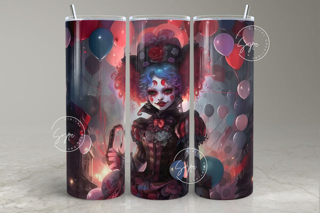 Halloween Tumbler, Clown with Balloons, Spooky Tumbler Wrap, 20oz Skinny Tumbler, Seamless Sublimation PNG, Horror Tumbler, Digital Download Sublimation Syre Digital Creations 