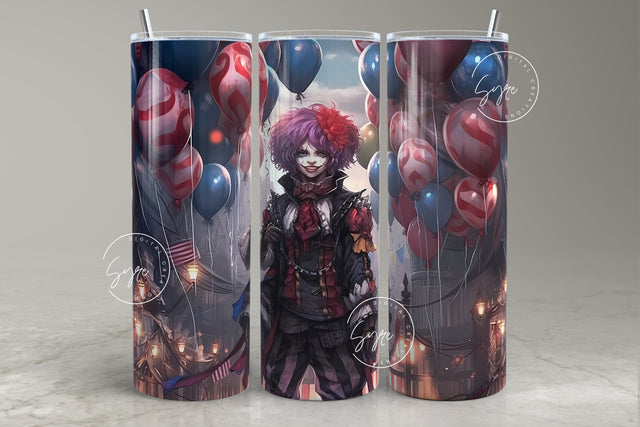 Halloween Tumbler, Clown with Balloons, Spooky Tumbler Wrap, 20oz Skinny Tumbler, Seamless Sublimation PNG, Horror Tumbler, Digital Download Sublimation Syre Digital Creations 