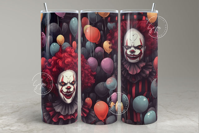 Halloween Tumbler, Clown with Balloons, Spooky Tumbler Wrap, 20oz Skinny Tumbler, Seamless Sublimation PNG, Horror Tumbler, Digital Download Sublimation Syre Digital Creations 