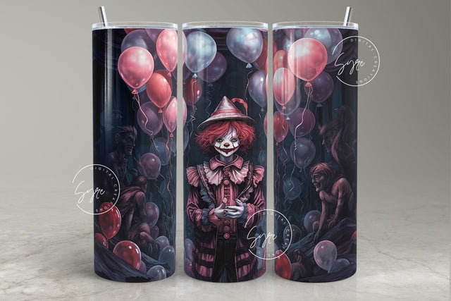 Halloween Tumbler, Clown with Balloons, Spooky Tumbler Wrap, 20oz Skinny Tumbler, Seamless Sublimation PNG, Horror Tumbler, Digital Download Sublimation Syre Digital Creations 