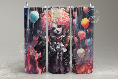 Halloween Tumbler, Clown with Balloons, Spooky Tumbler Wrap, 20oz Skinny Tumbler, Seamless Sublimation PNG, Horror Tumbler, Digital Download Sublimation Syre Digital Creations 
