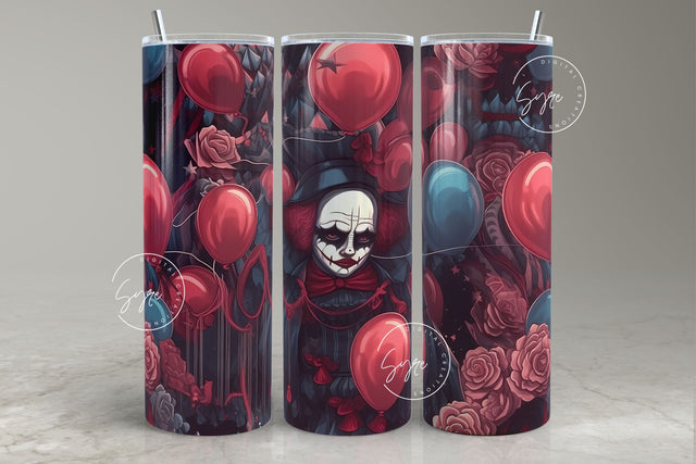 Halloween Tumbler, Clown with Balloons, Spooky Tumbler Wrap, 20oz Skinny Tumbler, Seamless Sublimation PNG, Horror Tumbler, Digital Download Sublimation Syre Digital Creations 