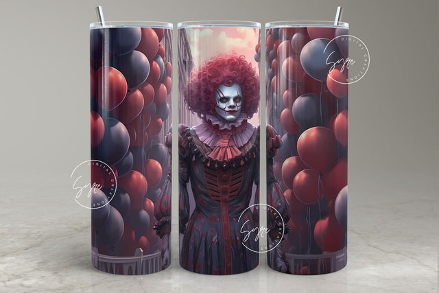 Halloween Tumbler, Clown with Balloons, Spooky Tumbler Wrap, 20oz Skinny Tumbler, Seamless Sublimation PNG, Horror Tumbler, Digital Download Sublimation Syre Digital Creations 