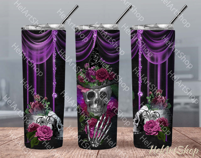 Halloween Tumbler | Floral Skull PNG Sublimation Sublimation _HelArtShop_ 