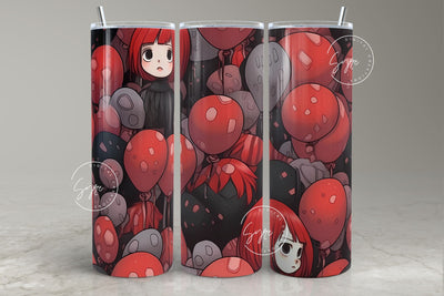 Halloween Tumbler, Girl Child with Balloons, Spooky Tumbler Wrap, 20oz Skinny Tumbler, Seamless Sublimation PNG, Horror Tumbler, Digital Sublimation Syre Digital Creations 