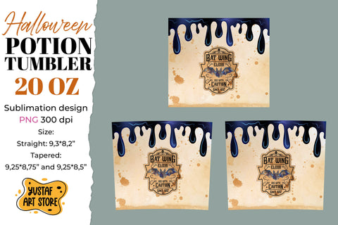 Halloween tumbler sublimation. Bat Wing Elixir label & drips Sublimation Yustaf Art Store 
