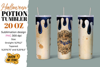 Halloween tumbler sublimation. Bat Wing Elixir label & drips Sublimation Yustaf Art Store 