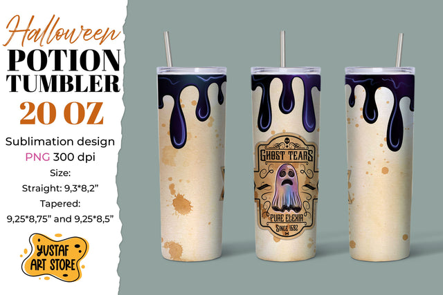 Halloween tumbler sublimation. Ghost Tears pure elixir label Sublimation Yustaf Art Store 