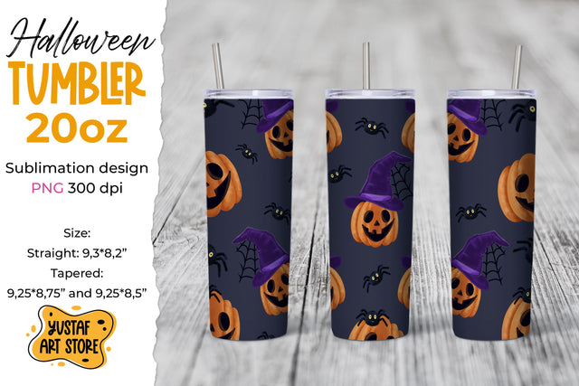 Halloween tumbler sublimation wrap Pumpkin in witch hat Sublimation Yustaf Art Store 