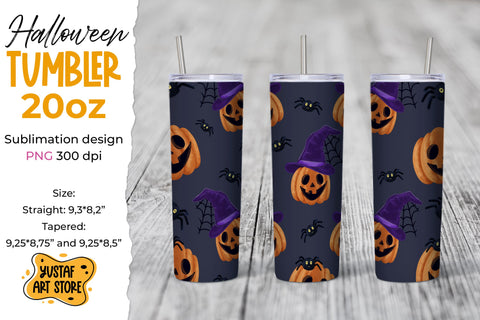 Halloween tumbler sublimation wrap Pumpkin in witch hat Sublimation Yustaf Art Store 