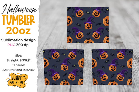 Halloween tumbler sublimation wrap Pumpkin in witch hat Sublimation Yustaf Art Store 
