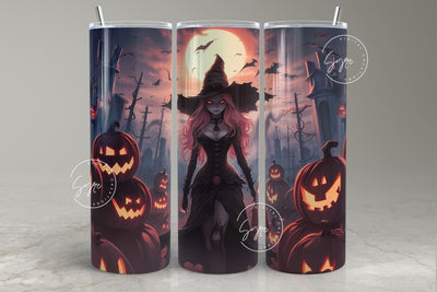 Halloween Tumbler, Witch, Witch Hat, Pumpkin, Spooky Tumbler Wrap, Horror, Bat, 20oz Skinny Tumbler, Seamless Sublimation PNG, Digital Sublimation Syre Digital Creations 