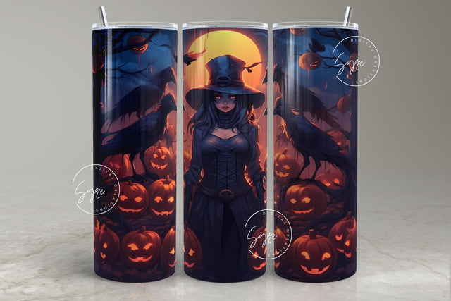 Halloween Tumbler, Witch, Witch Hat, Pumpkin, Spooky Tumbler Wrap PNG, Horror, Crow, Raven, 20oz Skinny Tumbler, Seamless Design, Digital Sublimation Syre Digital Creations 