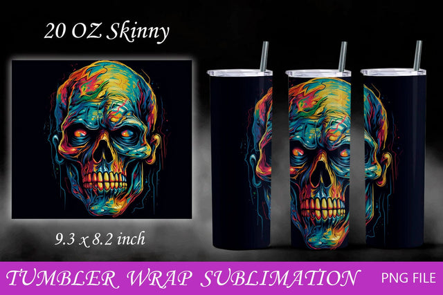 Halloween tumbler with neon skull, Horror 20 oz skinny tumbler wrap Sublimation AnastasiyaArtDesign 