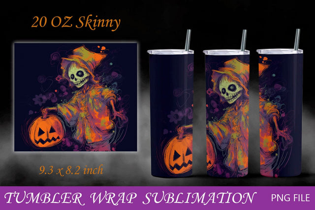 Halloween tumbler with skeleton and pumpkin, Spooky wrap png Sublimation AnastasiyaArtDesign 