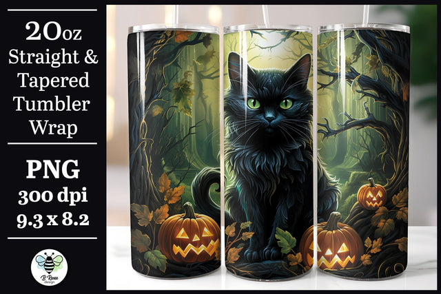 Halloween Tumbler Wrap | Black Cat Sublimation PNG Sublimation B Renee Design 