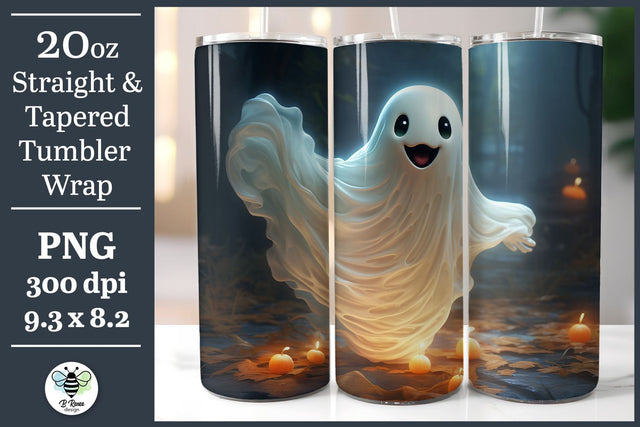 Halloween Tumbler Wrap | Cute Ghost Tumbler Sublimation PNG Sublimation B Renee Design 