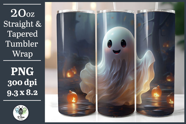 Halloween Tumbler Wrap | Cute Ghost Tumbler Sublimation PNG Sublimation B Renee Design 