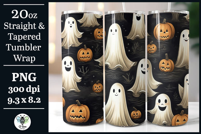 Halloween Tumbler Wrap | Ghost and Pumpkin Tumbler Design Sublimation B Renee Design 