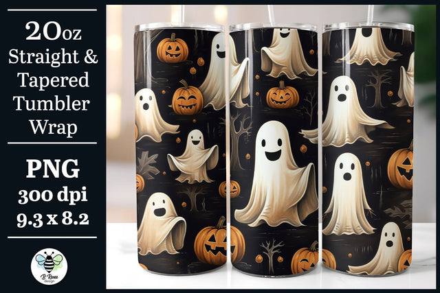 Halloween Tumbler Wrap | Ghost and Pumpkin Tumbler Design Sublimation B Renee Design 
