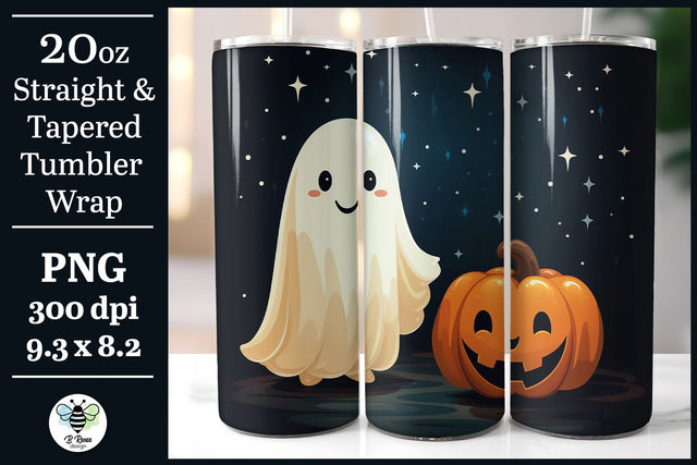 Halloween Tumbler Wrap | Ghost and Pumpkin Tumbler PNG Sublimation B Renee Design 