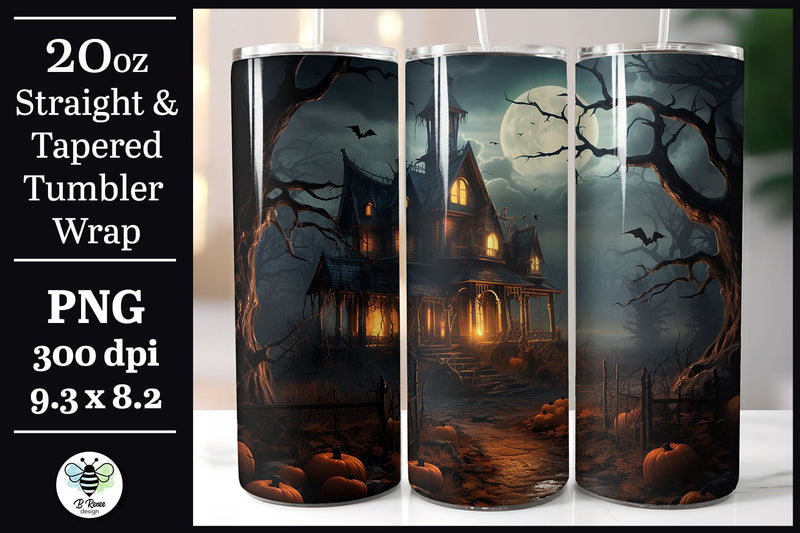 Halloween Tumbler Wrap | Haunted House Sublimation PNG Sublimation B Renee Design 