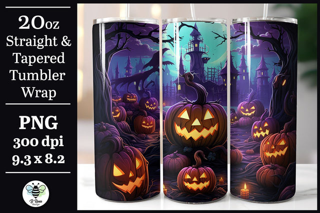 Halloween Tumbler Wrap | Jack-o-lantern Sublimation PNG Sublimation B Renee Design 