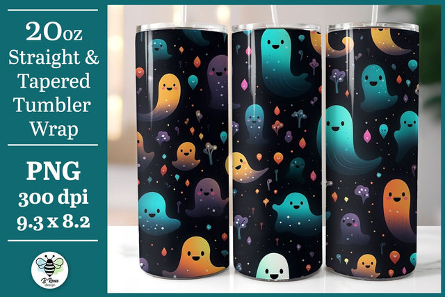Halloween Tumbler Wrap | Neon Ghost Tumbler Sublimation PNG Sublimation B Renee Design 