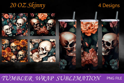 Halloween tumbler wrap png, Flowers skull 20 oz skinny tumbler sublimation Sublimation AnastasiyaArtDesign 