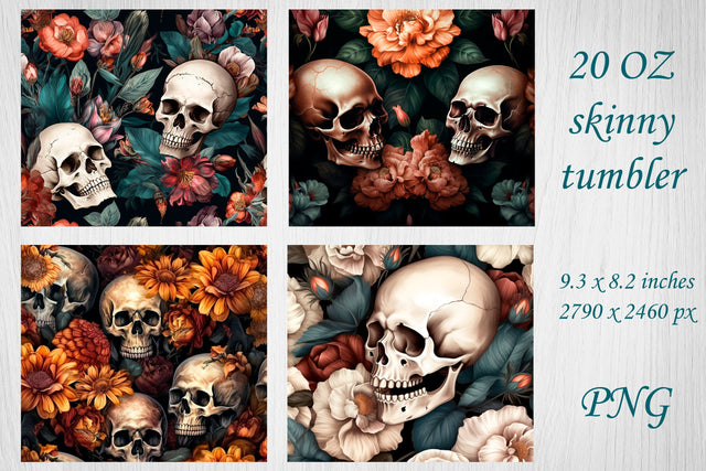 Halloween tumbler wrap png, Flowers skull 20 oz skinny tumbler sublimation Sublimation AnastasiyaArtDesign 