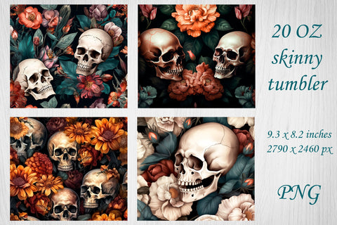 Halloween tumbler wrap png, Flowers skull 20 oz skinny tumbler sublimation Sublimation AnastasiyaArtDesign 