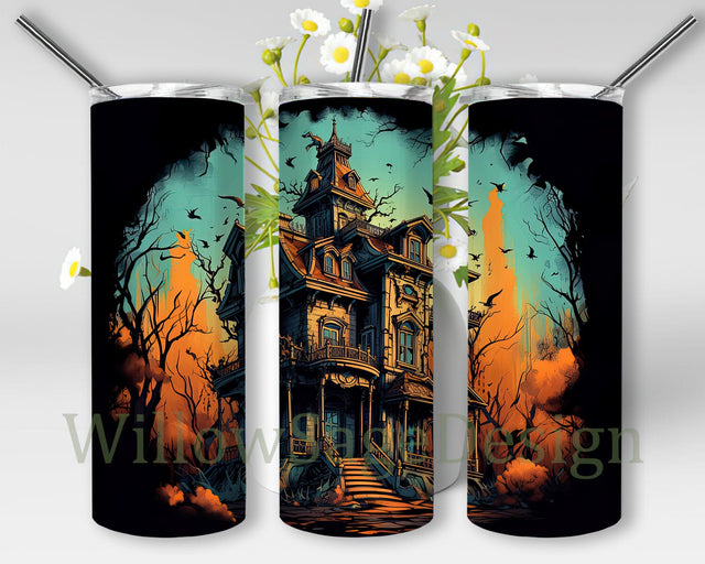 Halloween Tumbler Wrap Png, Spooky Halloween Tumbler Sublimation, Horror Tumbler, Haunted Mansion Print, Scared Halloween Tumbler, Halloween Decor Sublimation WillowSageDesign 