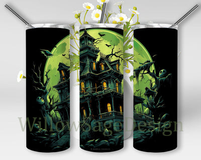 Halloween Tumbler Wrap Png, Spooky Halloween Tumbler Sublimation, Horror Tumbler, Haunted Mansion Print, Skull Halloween Png, Bat Halloween Tumbler Sublimation WillowSageDesign 