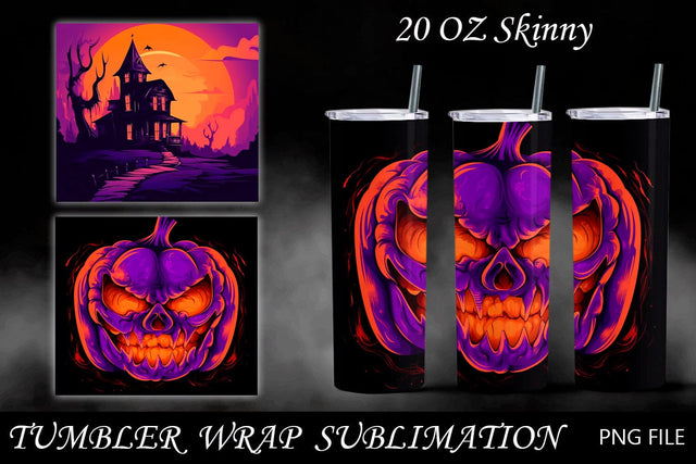 Halloween tumbler wrap, Scary face pumpkin, Haunted house Sublimation AnastasiyaArtDesign 