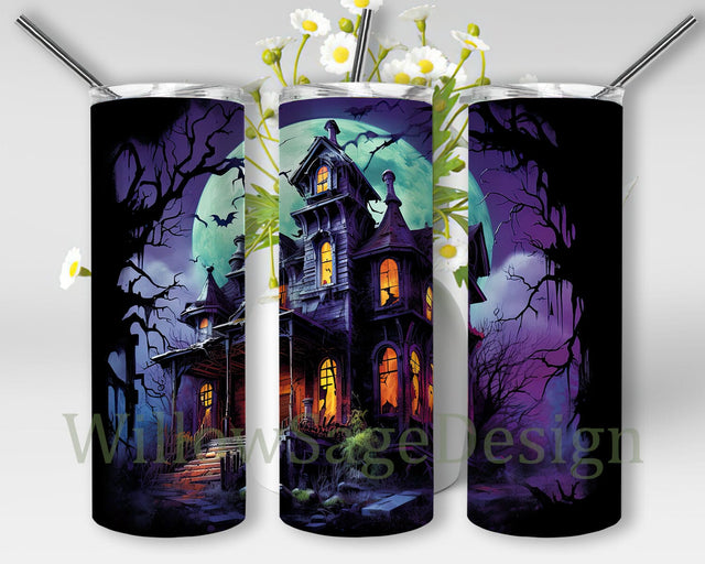 Halloween Tumbler Wrap, Spooky Tumbler, Skinny 20oz Tumbler, Haunted Mansion, Digital Download Png, Sublimation Template, The Haunted Mansion Tumbler Wrap Sublimation WillowSageDesign 